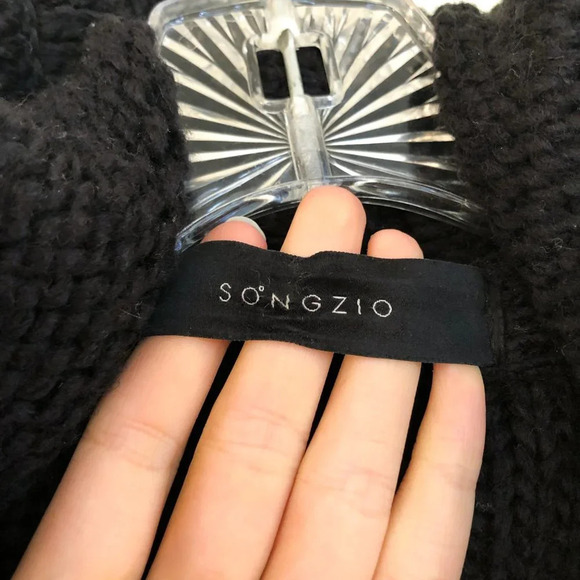 RARE Songzio Long Black Hooded Wool Blend Designer Heavy Cardigan Coatigan Coat - Picture 8 of 12